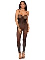 Bodystocking en résille noire, sans couture, avec large décolleté à armature  - DG0471BLK