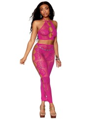 Soutien-gorge et jupe longue en filet résille rose sexy de Dreamgirl lingerie