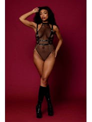 Body noir et harnais cuir de la collection lingerie BDSM de chez Dreamgirl