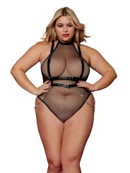 Body noir et harnais cuir de la collection lingerie BDSM de chez Dreamgirl