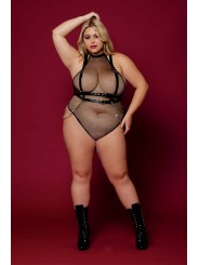 Body noir et harnais cuir de la collection lingerie BDSM de chez Dreamgirl