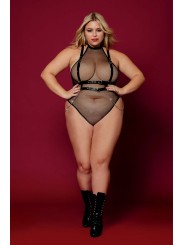 Body noir et harnais cuir de la collection lingerie BDSM de chez Dreamgirl