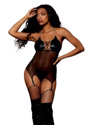 Nuisette en résille noire et porte jarretelles, lingerie fétichiste de DREAMGIRL lingerie