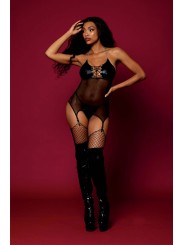 Nuisette en résille noire et porte jarretelles, lingerie fétichiste de DREAMGIRL lingerie