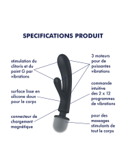 2 en 1 Vibromasseur rabbit et wand noir USB Triple Lover Satisfyer - CC597825