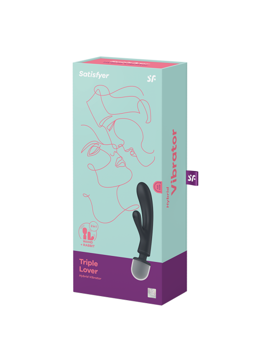 2 en 1 Vibromasseur rabbit et wand noir USB Triple Lover Satisfyer - CC597825