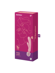 2 en 1 Vibromasseur rabbit et wand rose USB Triple Lover Satisfyer - CC597843