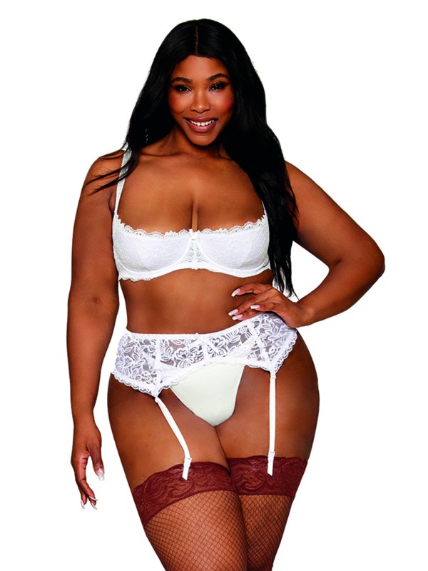 Soutien-gorge, grande taille, Demi-seins à armatures en dentelle blanche - DG13252XWHT