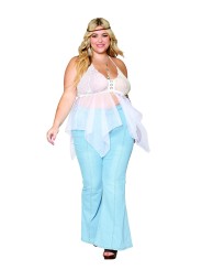 Babydoll et string grande taille en résille et dentelle blanche - DG13314WHT