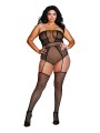 Combinaison bodystocking grande taille résille fantaisie - DG0355XBLK