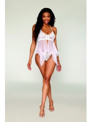 Babydoll et string en résille et dentelle blanche - DG13314WHT