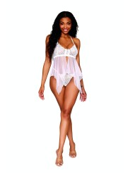 Babydoll et string en résille et dentelle blanche - DG13314WHT