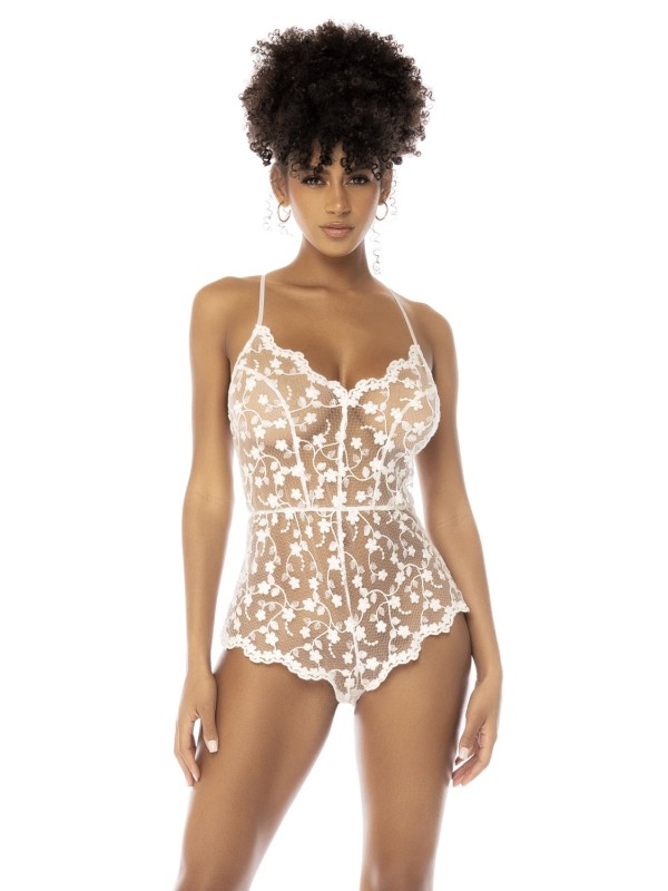 Body dentelle blanche style barbotteuse sexy de Mapalé lingerie pas cher