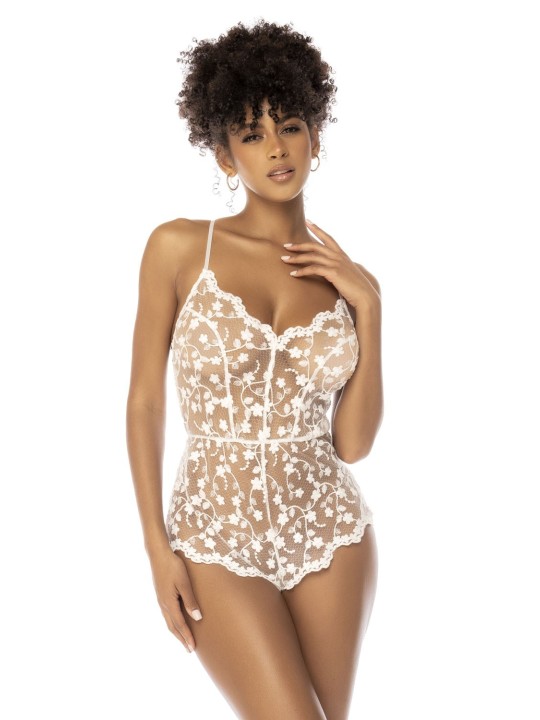 Body dentelle blanche style barbotteuse sexy de Mapalé lingerie pas cher