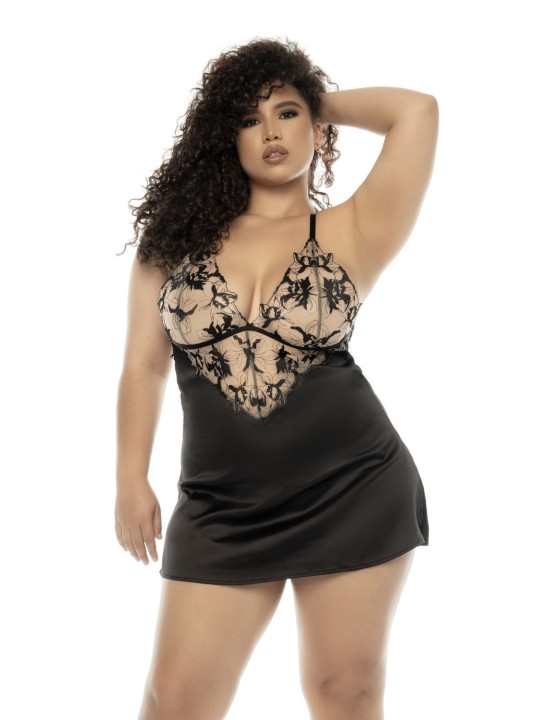 Nuisette satin brodé noir, grande taille, de la Mapalé Lingerie pas cher