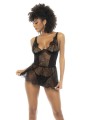 Nuisette dentelle noire avec lacets dans le dos et string noir de mapalé.