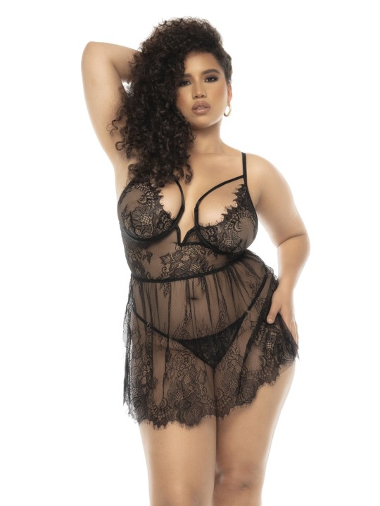 Nuisette en dentelle noire grande taille, vente en drosphipping pas cher