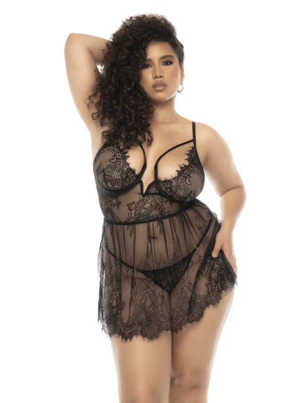 Nuisette en dentelle noire grande taille, vente en drosphipping pas cher