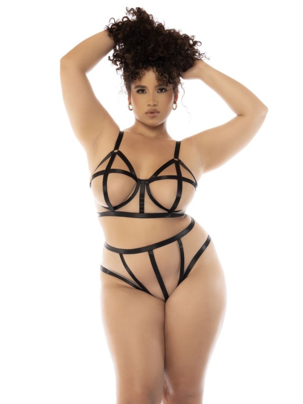 Ensemble de lingerie sexy, grande taille, en fine résille transparente