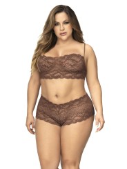 Top et shorty dentelle, couleur cacao, sexy, grande taille, de mapalé lingerie