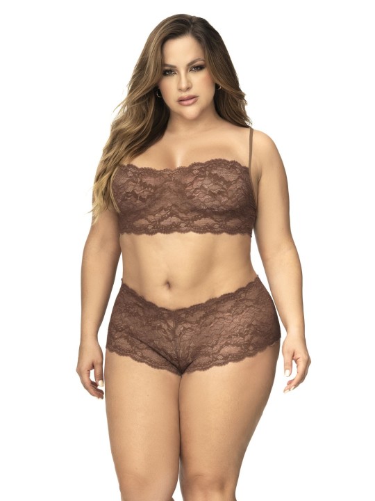 Top et shorty dentelle, couleur cacao, sexy, grande taille, de mapalé lingerie