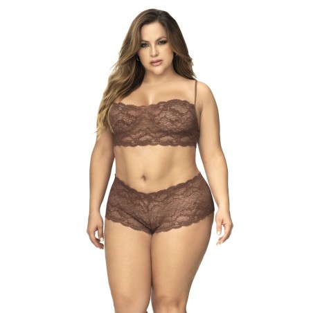 Top et shorty dentelle, couleur cacao, sexy, grande taille, de mapalé lingerie