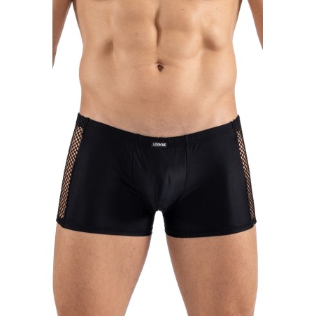 Boxer noir opaque avec resille brodée sue les côtés , lingerie sexy homme