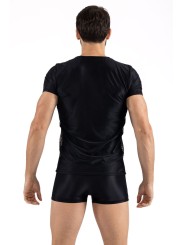 T-shirt noir opaque avec resille brodée sue les côtés , lingerie sexy homme