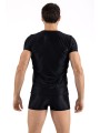 T-shirt noir opaque avec resille brodée sue les côtés , lingerie sexy homme