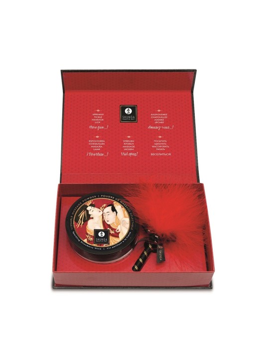 Mini Coffret poudre corporelle fraise/vin pétillant et plumeau assorti - CC1080