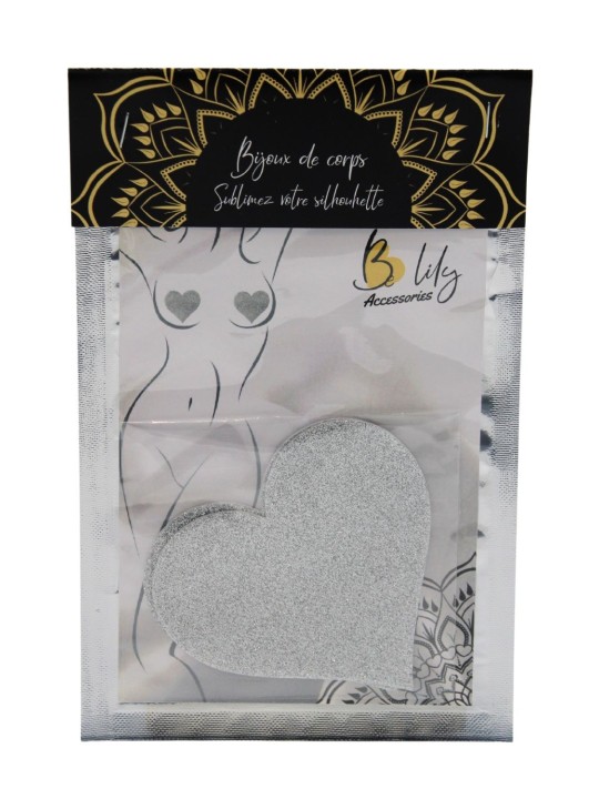 cache mamelon en forme de coeur blanc pailleté de Be Lily Accessoires