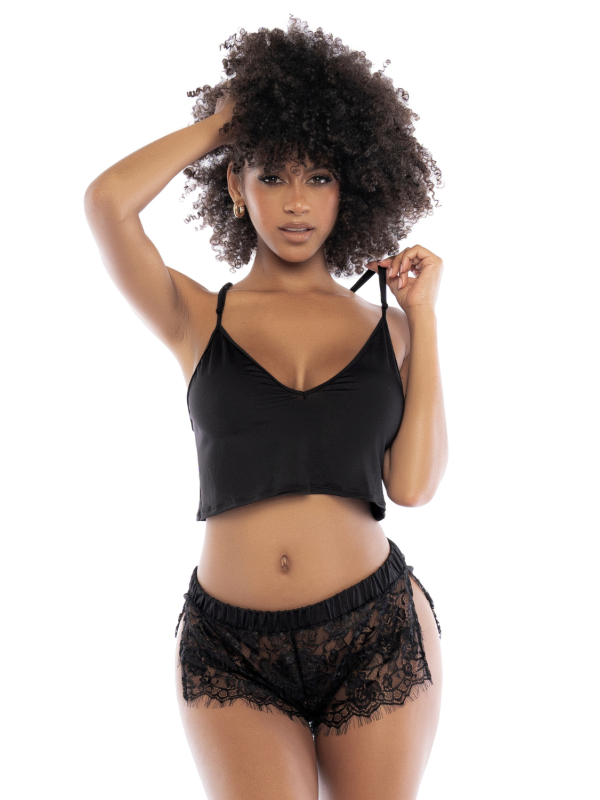 Pyjama 2 pièces, top et short dentelle noire pas cher