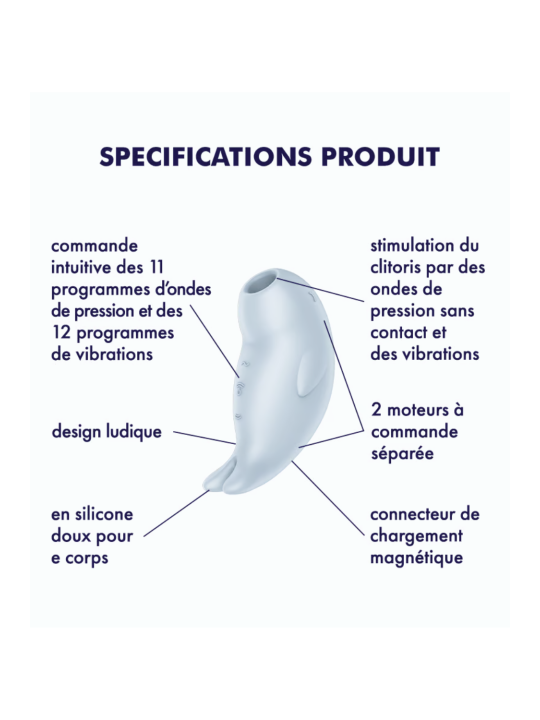 Stimulateur de clitoris vibration et air pulsé USB bleu Seal You pas cher