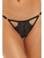 String ouvert fantaisie noir avec chainettes à l'entrejambe - REN1172-BLK