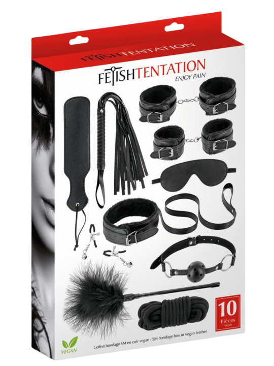 Coffret BDSM 10 produits en cuir vegan Fetish tentation - CC520182001020