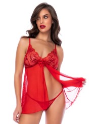 Babydoll rouge et string assorti - MAL7559RD