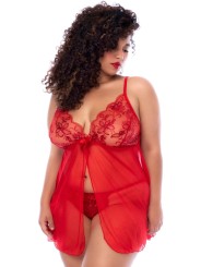 Nuisette ouverte grande taille rouge et string assorti - MAL7559XRD