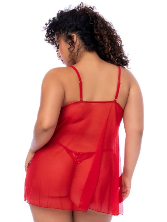 Nuisette ouverte grande taille rouge et string assorti - MAL7559XRD