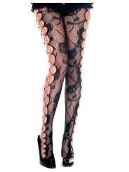 Fournisseur lingerie dropshipping : collant fantaisie noir resille filet et fleur