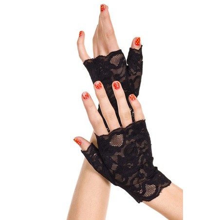 Fournisseur mode : gants noirs doigts ouverts dentelle