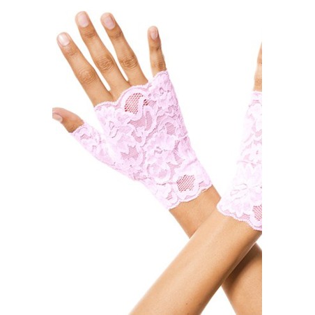 Fournisseur mode : gants roses doigts ouverts dentelle