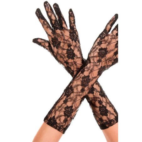 Grossiste mode : gants longs noirs dentelle florale