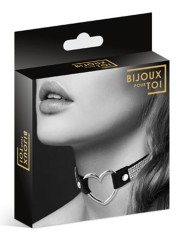 Grossiste Bijoux Pour Toi : collier cuir noir coeur argenté et strass