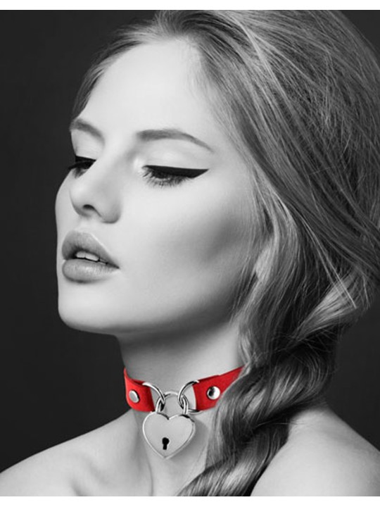 Grossiste Bijoux Pour Toi : collier cuir rouge cadenas coeur