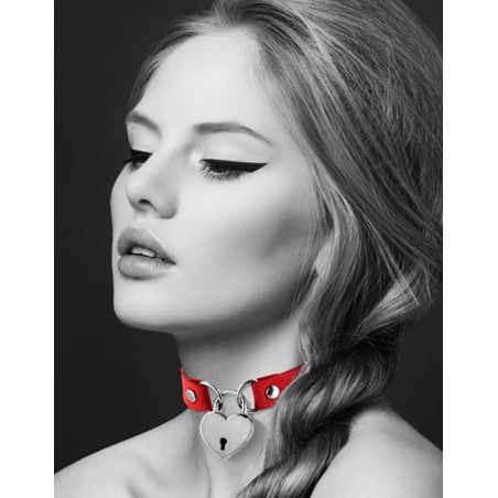 Grossiste Bijoux Pour Toi : collier cuir rouge cadenas coeur