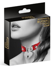 Grossiste Bijoux Pour Toi : collier cuir rouge cadenas coeur