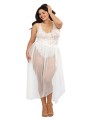 Grossiste Lingerie Dreamgirl : Body string blanc grande taille échancré et jupe transparente