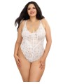 Grossiste Lingerie Dreamgirl : Body string blanc grande taille échancré et jupe transparente