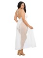 Grossiste Lingerie Dreamgirl : Body string blanc grande taille échancré et jupe transparente