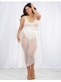 Grossiste Lingerie Dreamgirl : Body string blanc grande taille échancré et jupe transparente